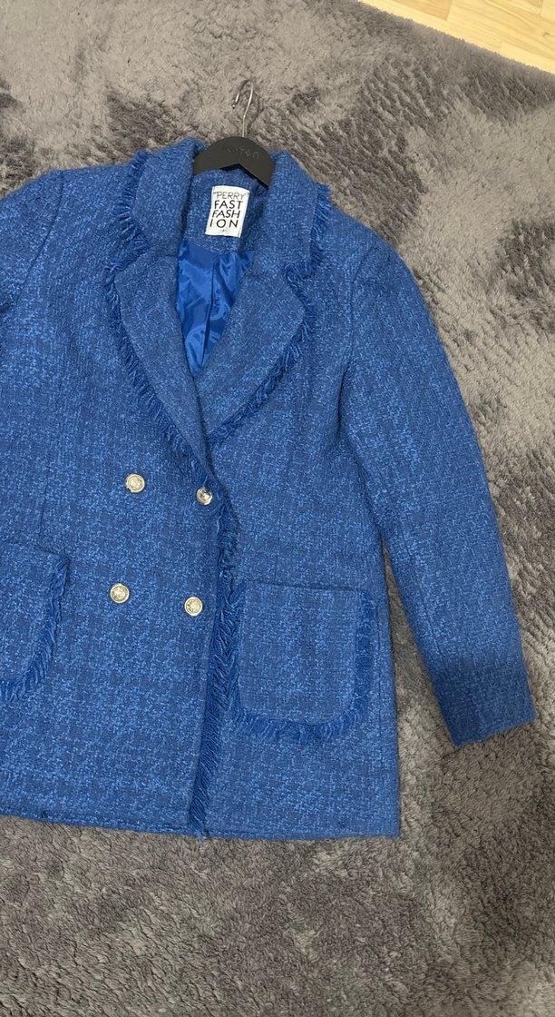 Düğmeli Mavi Denim Kadın Blazer - Görsel 2