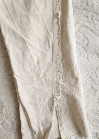 Dantel Detaylı bej Keten Kadın Pantolon - Görsel 3