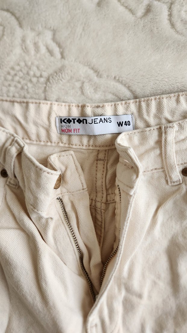 Dantel Detaylı bej Keten Kadın Pantolon - Görsel 4