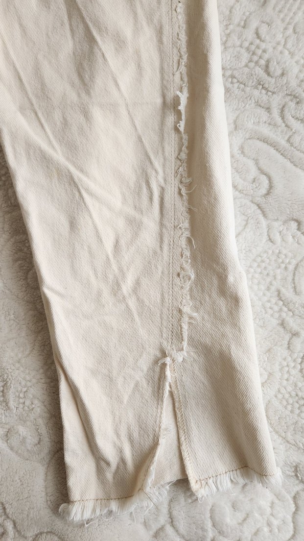 Dantel Detaylı bej Keten Kadın Pantolon - Görsel 3