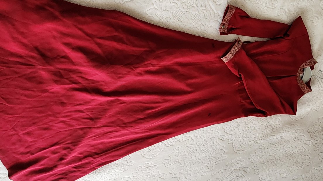 Bordo Uzun Kollu V Yaka Kadın Elbise - Görsel 3