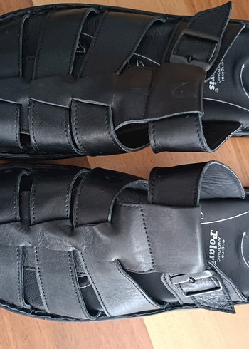 Erkek Siyah Deri Tokalı Sandalet - Görsel 2