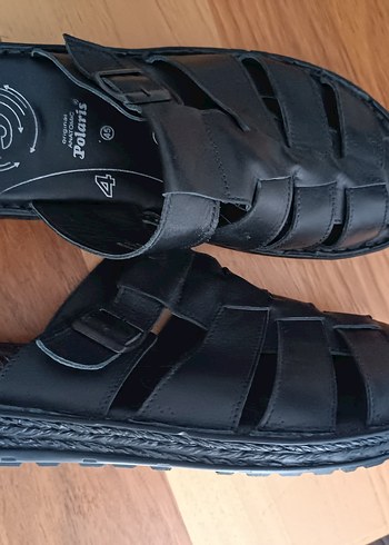 Erkek Siyah Deri Tokalı Sandalet - Görsel 5