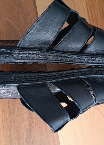 Erkek Siyah Deri Tokalı Sandalet - Görsel 6