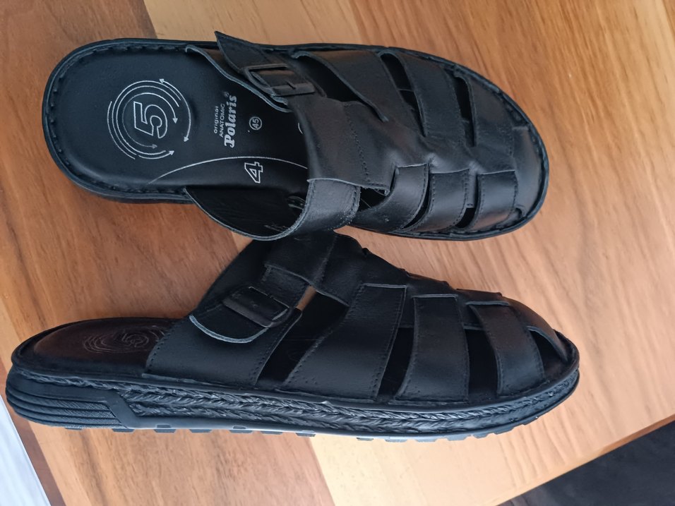 Erkek Siyah Deri Tokalı Sandalet - Görsel 5