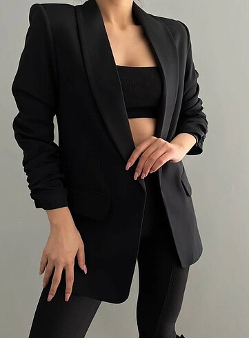 xxl Beden Kolu büzgülü atlas kumaş blazer ceket