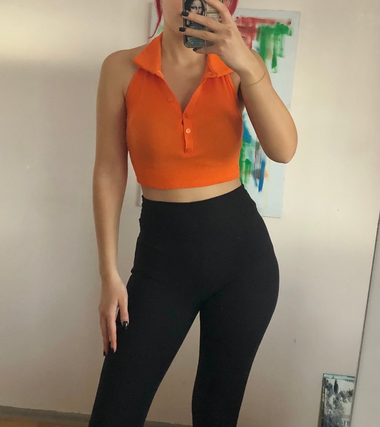 Düğmeli polo yaka Crop Top - Görsel 2
