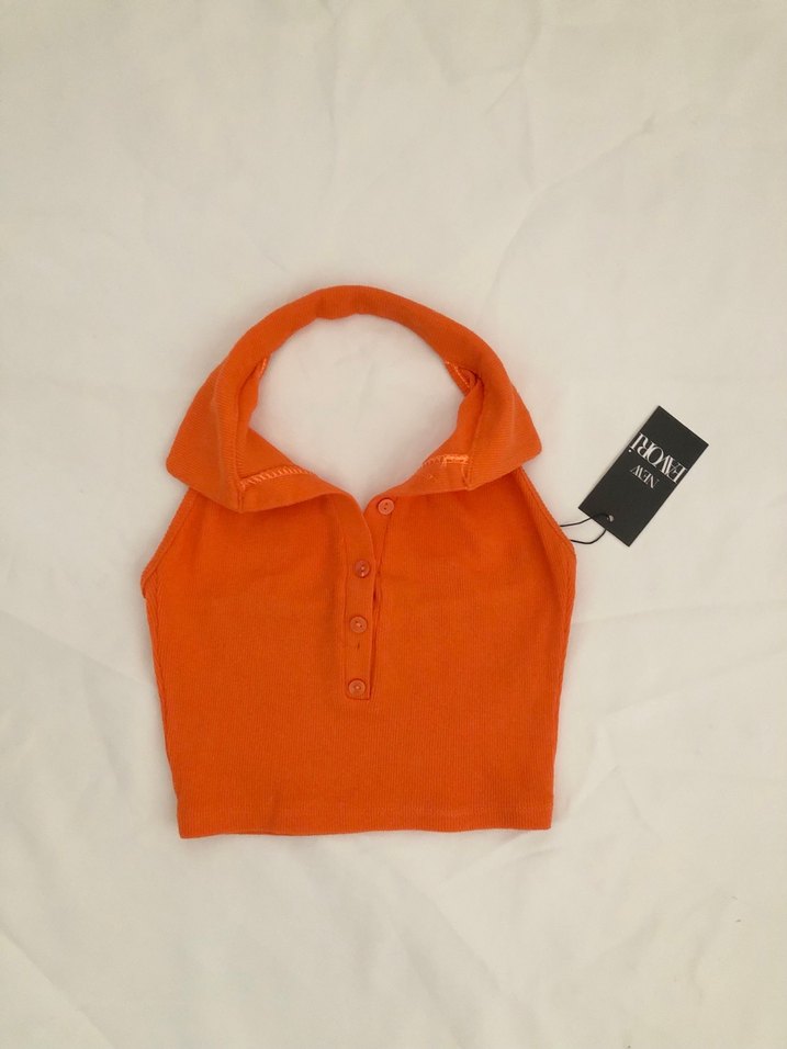 Düğmeli polo yaka Crop Top - Görsel 3