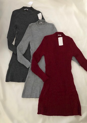 Sıfır yaka fitilli triko elbise - Görsel 2