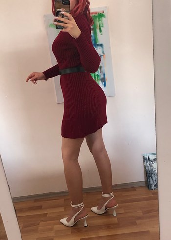 Sıfır yaka fitilli triko elbise - Görsel 6