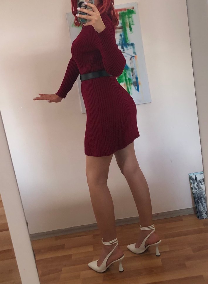 Sıfır yaka fitilli triko elbise - Görsel 3