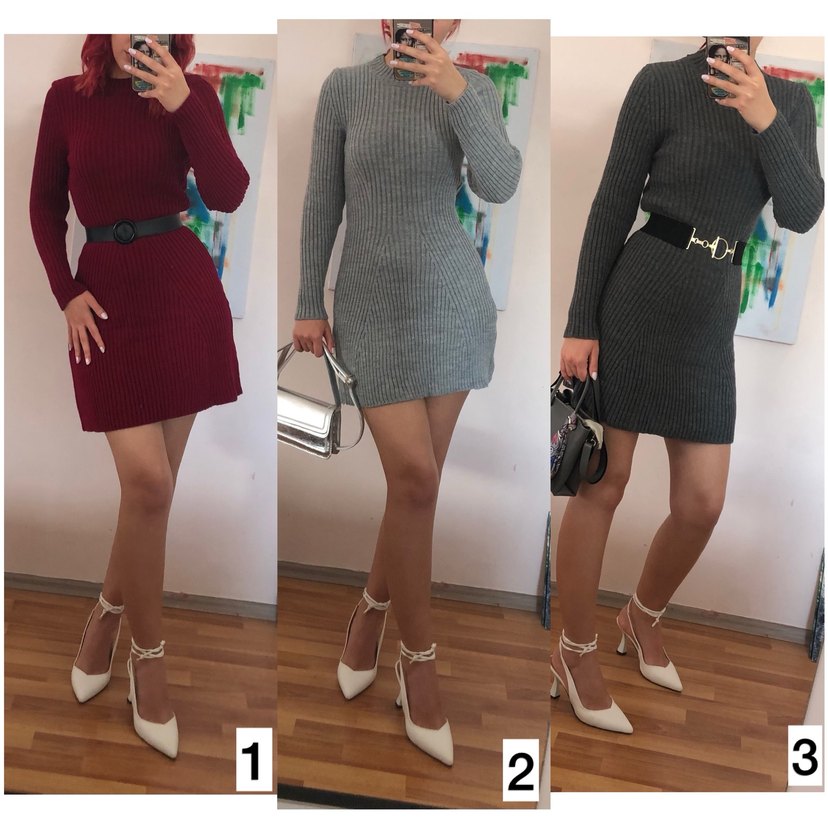 Sıfır yaka fitilli triko elbise - Görsel 2