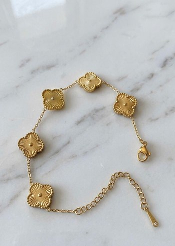 Cartier Kararmaz Celik Gold Yonca Bileklik