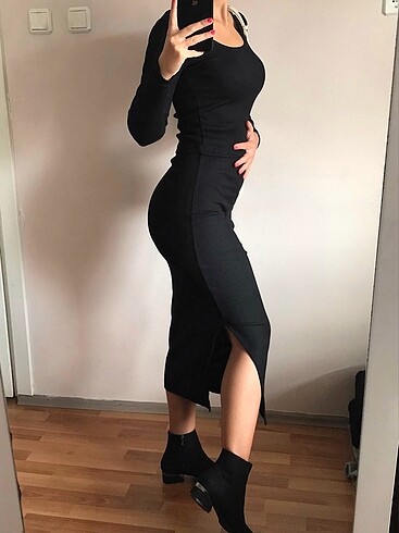 Bershka Fitilli yırtmaçlı uzun etek