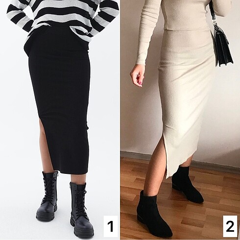 s Beden Fitilli yırtmaçlı uzun etek