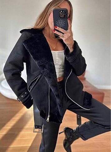 Zara İçi tüylü süet mont