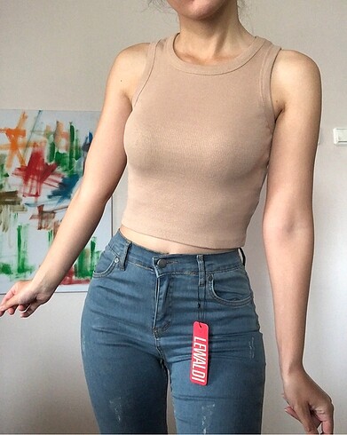 s Beden camel Renk Bisiklet yaka fitili body