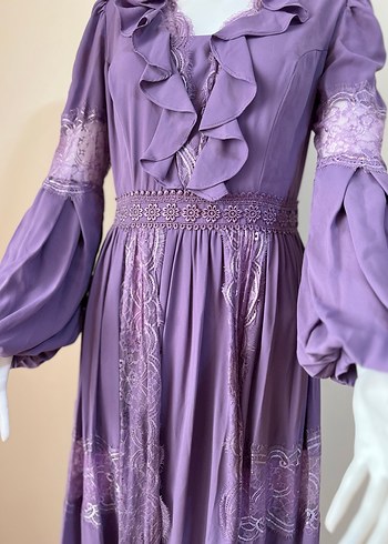 İthal Model Mor Nakışlı Uzun Kollu Bohem Kadın Elbise - Görsel 2