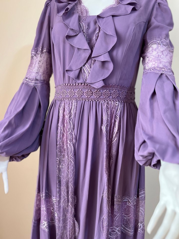 İthal Model Mor Nakışlı Uzun Kollu Bohem Kadın Elbise - Görsel 2