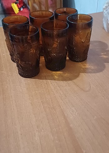 2K Kahverengi Dekoratif Cam Bardak Seti