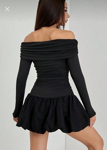 Madonna yaka balon etekli kısa elbise - Görsel 5