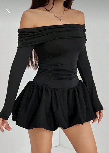 Madonna yaka balon etekli kısa elbise - Görsel 2