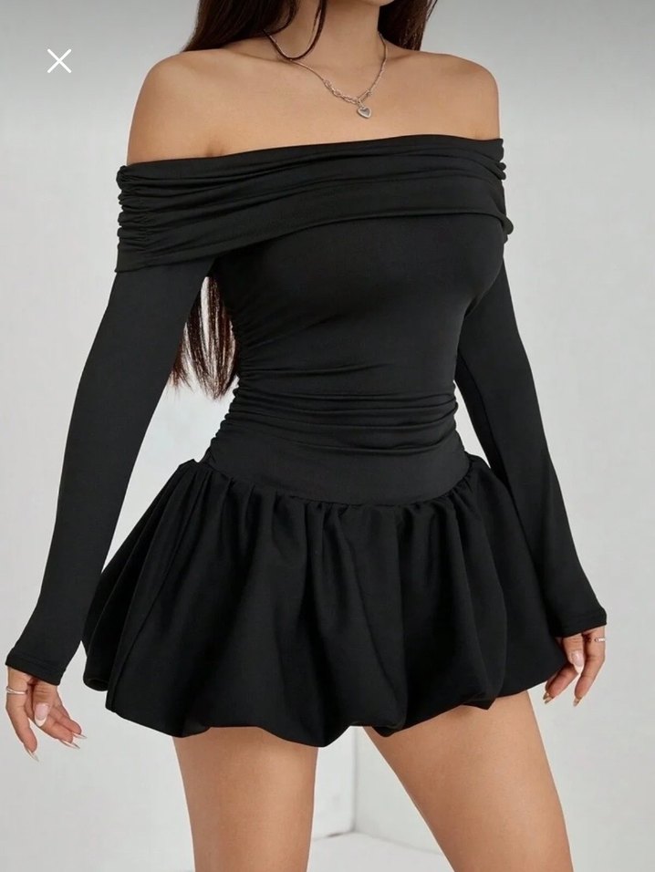 Madonna yaka balon etekli kısa elbise - Görsel 2