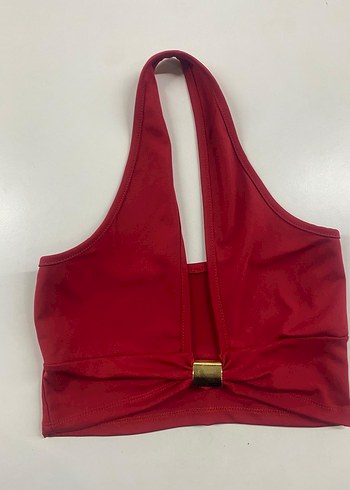 Kırmızı V Yaka Kısa Crop Top - Görsel 3