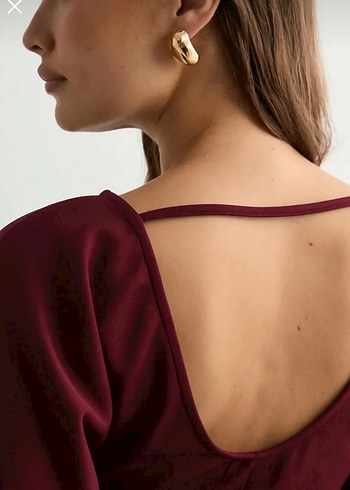 Bordo Uzun Kollu Mini Elbise - Görsel 2