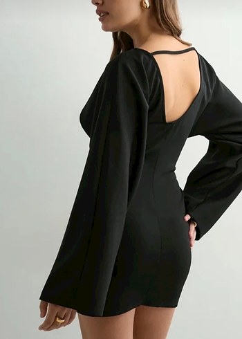 Kadın Siyah Drapeli Mini Elbise - Görsel 5