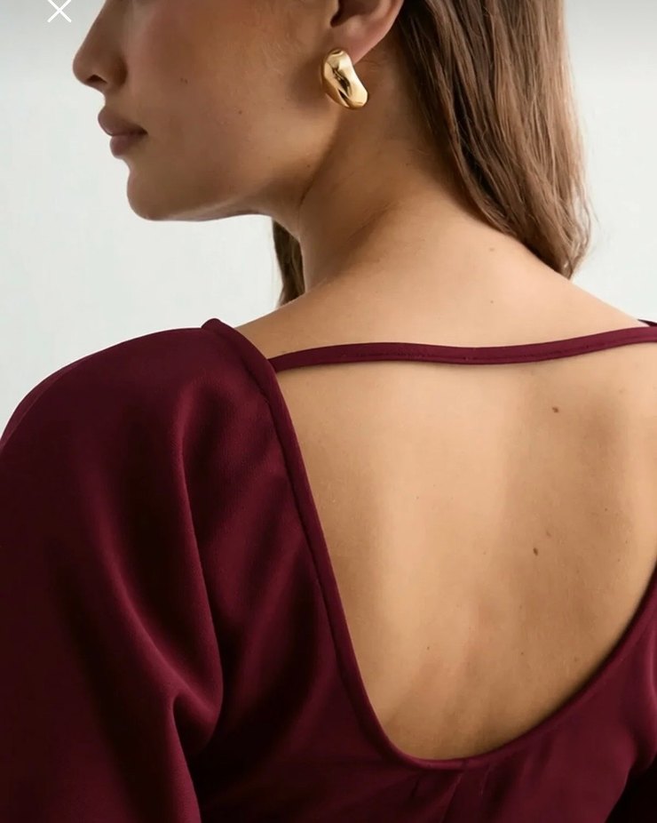 Bordo Drapeli Mini Elbise - Görsel 2