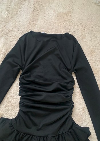 Siyah Uzun Kollu Volanlı Mini Elbise - Görsel 9