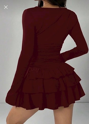 Bordo Uzun Kollu Mini Elbise - Görsel 4