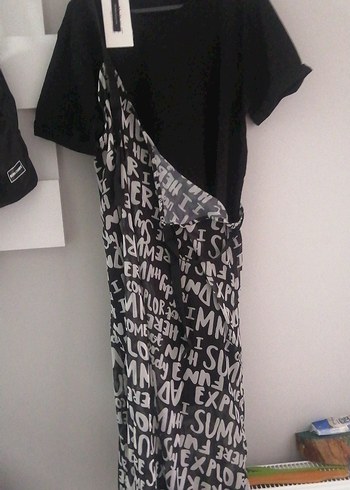 Baskılı Siyah Uzun  Elbisesi - Görsel 5