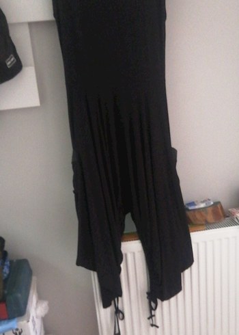 Siyah Uzun şalvar Tulum V Yaka - Görsel 5