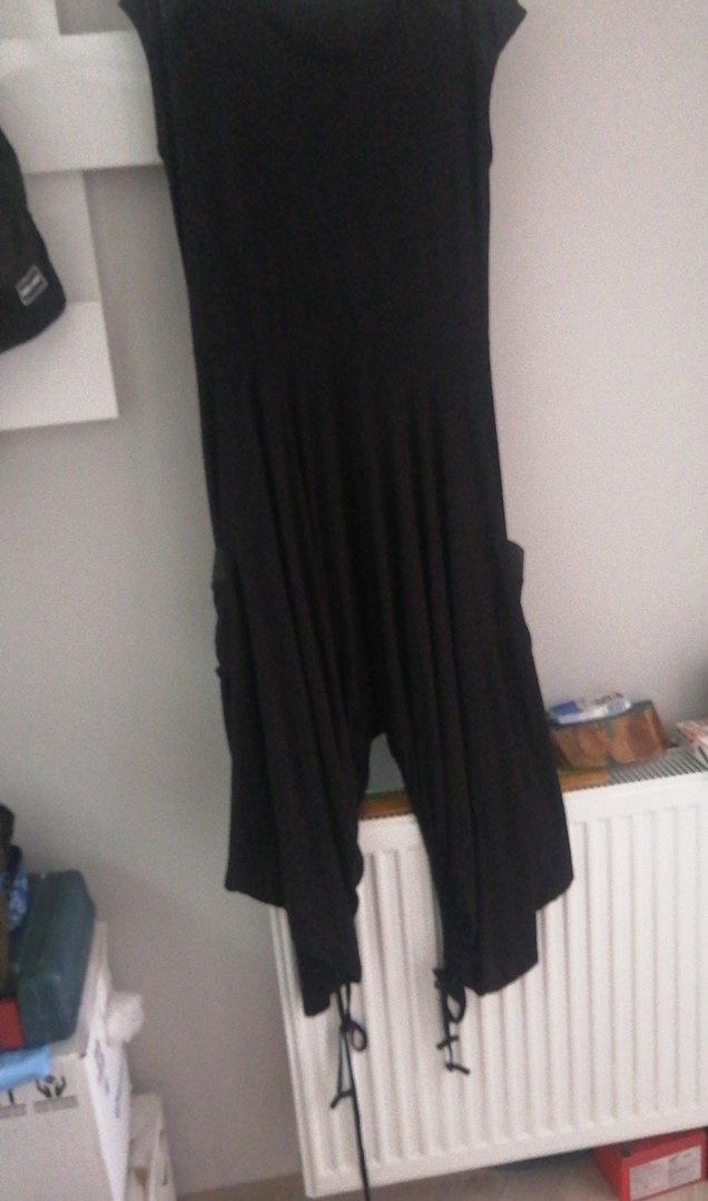 Siyah Uzun şalvar Tulum V Yaka - Görsel 5