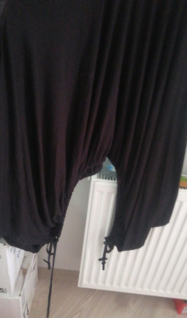 Siyah Uzun şalvar Tulum V Yaka - Görsel 3