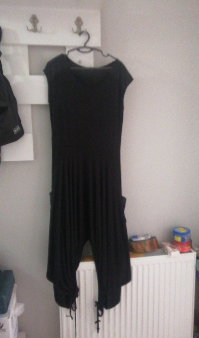 Siyah Uzun şalvar Tulum V Yaka - Görsel 2