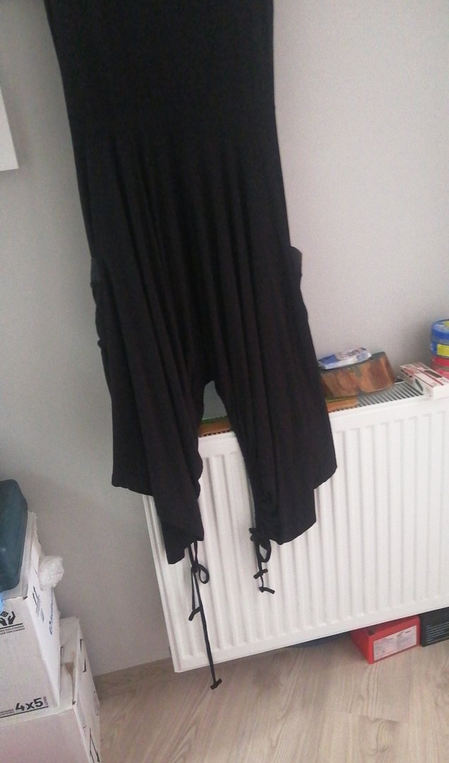 Siyah Uzun şalvar Tulum V Yaka - Görsel 4