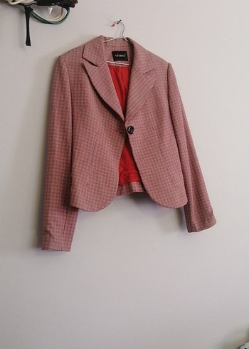 Pembe Mini Ekose Düğmeli Blazer Ceket takım