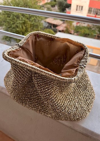 Beden Altın Renkli Örgü Kadın Clutch Çanta