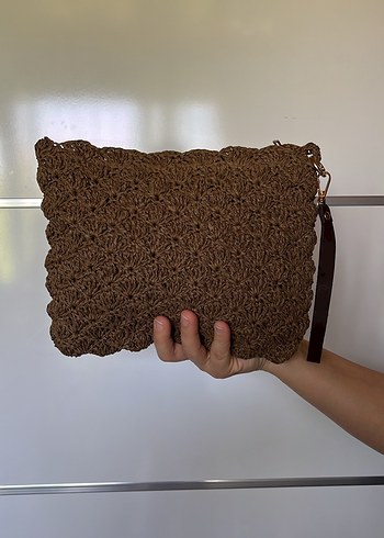 Mango Kahverengi Örgü Kadın Clutch Çanta