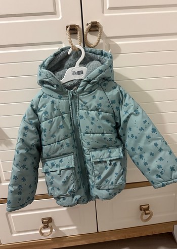 Mavi Çiçek Desenli Kız Çocuk Mont - Görsel 5