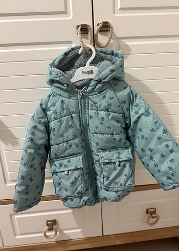 Mavi Çiçek Desenli Kız Çocuk Mont - Görsel 2