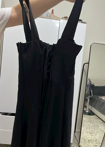 Diğer Siyah midi boy elbise arkası korseli ipli