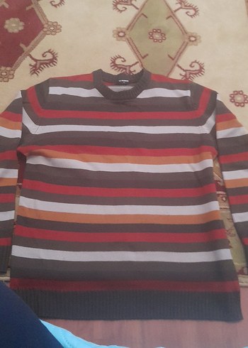 Erkek Çizgili Örgü Yün Kazak - Görsel 2