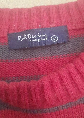 Kırmızı Gri Çizgili Erkek Yün Kazak - Görsel 2