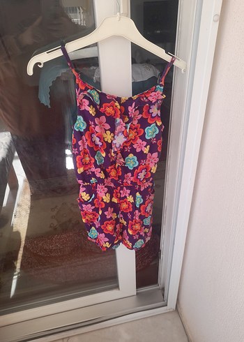 Çiçek Desenli Renkli Kız Tulum - Görsel 4