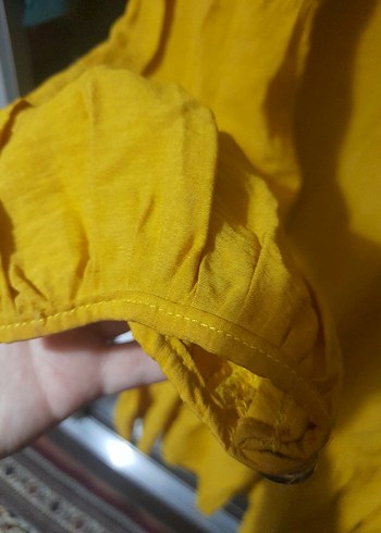 Sarı Keten Volanlı Hamile Bluzu - Görsel 3