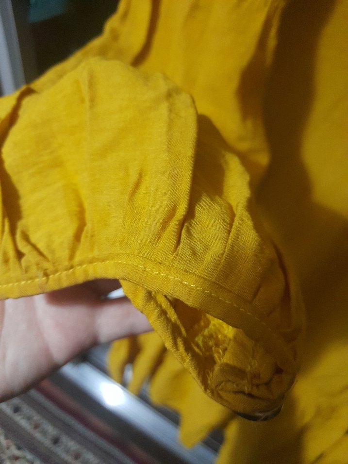 Sarı Keten Volanlı Hamile Bluzu - Görsel 3